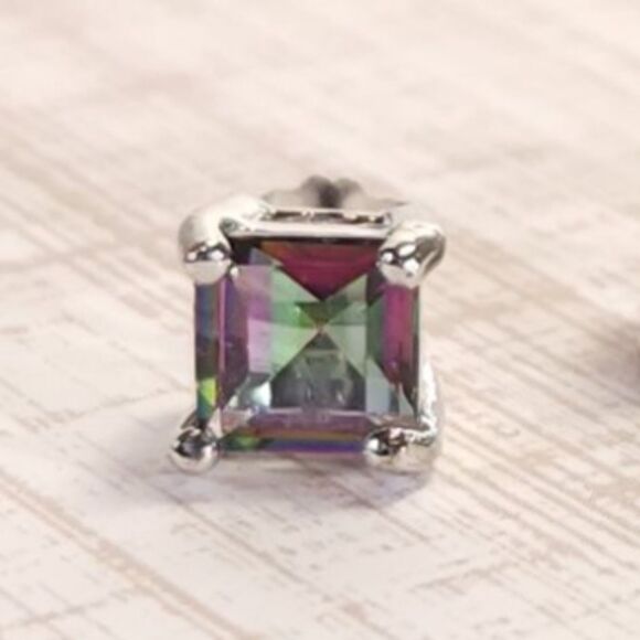 Mystic Gemstone Square Stud Earrings - Picture 2 of 8